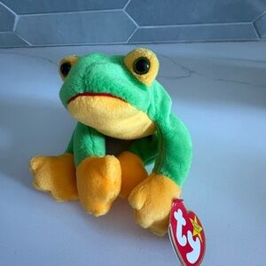 Ty Beanie Babie Green and Yellow 8in smoochy Frog - 4039